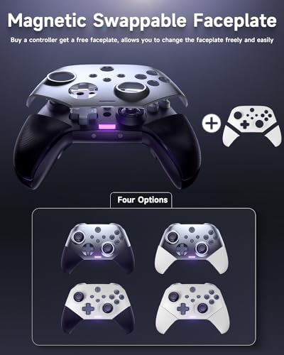 EasySMX 2.4G Wireless Bluetooth Controller for PC/Steam/Switch with Hall Triggers, Hall Joysticks and 19 Mechanical Keys, No Drift No Dead Zone, 40 Hours Battery - Include a Swappable Faceplate - color: grey