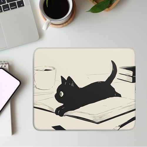 Cute Black Cat Mouse Pad,Kawaii Anime Cat Mouse Pads for Wireless Mouse Desk Accessories,10"X8" Travel Mousepad with Non-Slip Rubber Base, Stitched Edge Mouse Pads for Desk,Computers,Laptop,Office - color: S-11