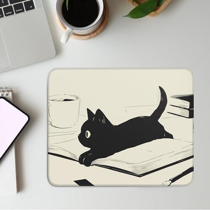 Cute Black Cat Mouse Pad,Kawaii Anime Cat Mouse Pads for Wireless Mouse Desk Accessories,10"X8" Travel Mousepad with Non-Slip Rubber Base, Stitched Edge Mouse Pads for Desk,Computers,Laptop,Office - color: S-11
