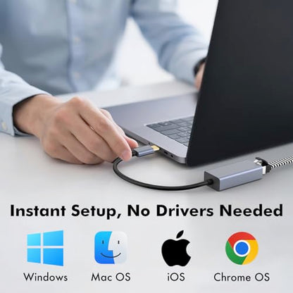 Cyberguys USB C to Ethernet Adapter, Plug and Play Ethernet Adapter, 1Gbps Gigabit RJ45 to Type-C (Thunderbolt 4/3 Compatible) Network Dongle, Compatible for MacBook Pro/Air, iPhone 16 Pro/Max, iPad - style: USB C to Ethernet Adapter