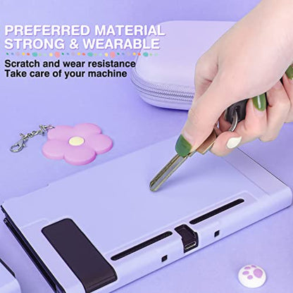 DLseego Switch Case Set Carrying Case with 10 Slots Cute Protective Dockable Hard Shell with 4PCS Glitter Cat Paw Thumb Grips Caps and 1PC Flower Blossom Chain For Switch 2017 (Purple) - color: Purple, size: Switch 1 6.3inch