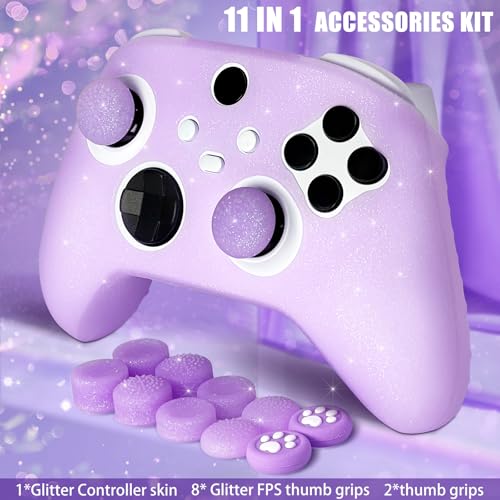 Purple Glitter Anti-Slip Protective Silicone Cover Skin Grips for Xbox Series X/S Controller,8 PCS Glitter Thumb Grips Caps and 2 Grips Caps. - color: Glitter Purple