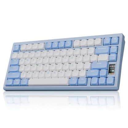 OOCTPK Mechanical Keyboard, Chilkey ND75 LP Wireless Gaming Keyboard with LCD Screen, Bluetooth 5.3/2.4G/USB-C, Hot Swappable Per-Key RGB Custom, Thin Front, Wrist Rest, Full-Aluminum, PC/Mac Support - color: Blue