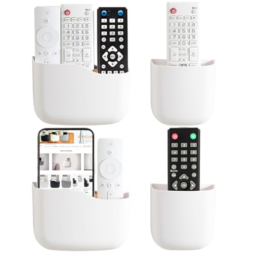 Remote Holder Wall Mount TV FAN Remote Control Holder Bedside Caddy Wall Organizer Phone Holder for Office Adhesive Media Player Controller Holder Box Tray Home Desk Nightstand 2 BIG 2 SMALL WHITE - color: 2BIG2SAMLL WHITE