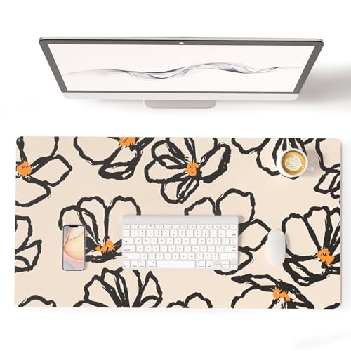 Colorful Star Abstract Line Floral Waterproof Desk Pad, 31.5" x 15.7" | PU Leather Non-Slip Writing Desk Mat, XXL PC Laptop Protector Pads, Home Office Accessories for Women - color: Abstract Line Floral, size: 31.5" x 15.7"