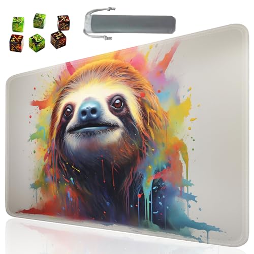 Board Game for TCG Playmat Table Mats Games Size 60X35 cm Mousepad Compatible for MTG RPG CCG Trading Card Game Play mats with 6 Dice (Playmat 138) Sloth - color: Sotw-playmats-1-138