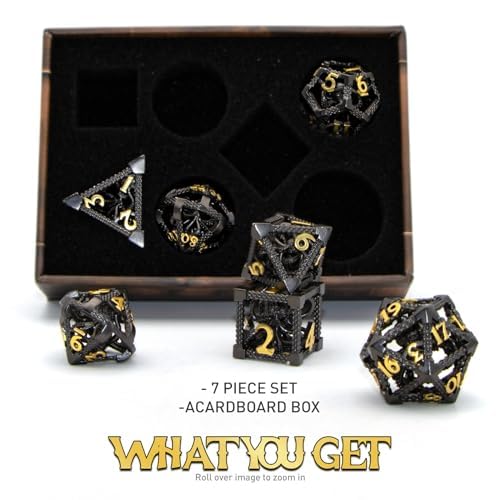 DND Dice Set,3D Octopus Hollow Metal 7-Die,Black | Lightweight Copper Dice,Easy-to-Read Numbers,Gift Box & Velvet Bag for DND RPG Players - color: Cthulhu Black