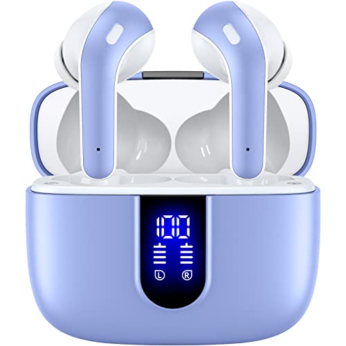TAGRY Bluetooth Headphones True Wireless Earbuds 60H Playback LED Power Display Earphones with Wireless Charging Case IPX5 Waterproof in-Ear Ear buds with Mic for TV Smart Phone Laptop Computer Sports - color: Purple, style: Standard