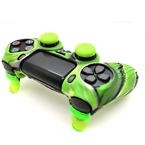 Silicone Skin Cover for Ps4 Controller (1pc Anti-Slip Case, 1 Pair L2 R2 Trigger Extender, 4pcs Thumb Grips,4pcs LED Light Bar Decal) Protector for DualShock PS4/ Slim/Pro Controller (Green granular) - color: Green granular