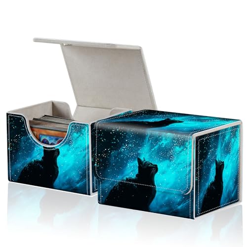 for MTG Commander Deck Box,Card Deck Box for Trading Yugioh MTG,Fits 100 Double Sleeved Cards,PU Leather Strong Magnet Case for Magic Commander TCG CCG,Black Glitter Cat - color: Black Glitter Cat
