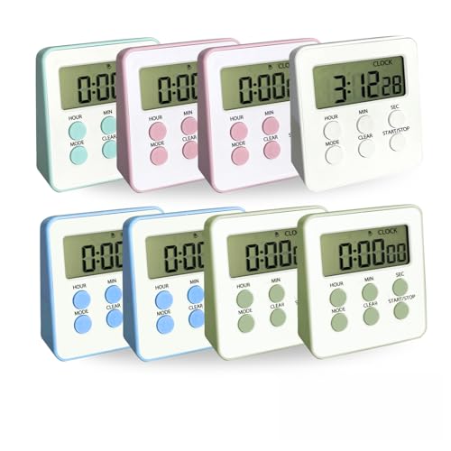 LED Timers Display, Battery-Powered Digital Timer with Stand, Magnetic Kitchen Timer Set of 8 in 5 Colors - Perfect for Cooking, Baking, and Timing Tasks