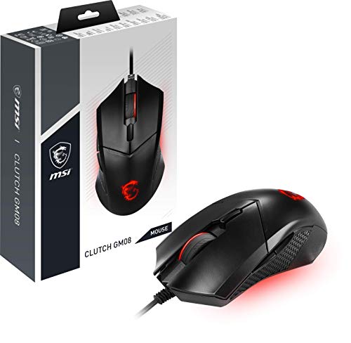 MSI Clutch GM08 - USB Symmetrical Gaming Mouse, Red LED, Optical Sensor PAW 3519 (4200 DPI), Switch up to 10 mln Clicks, Adjustable Weight System, Black - size: Simmetrico, style: Wired (symmetric)