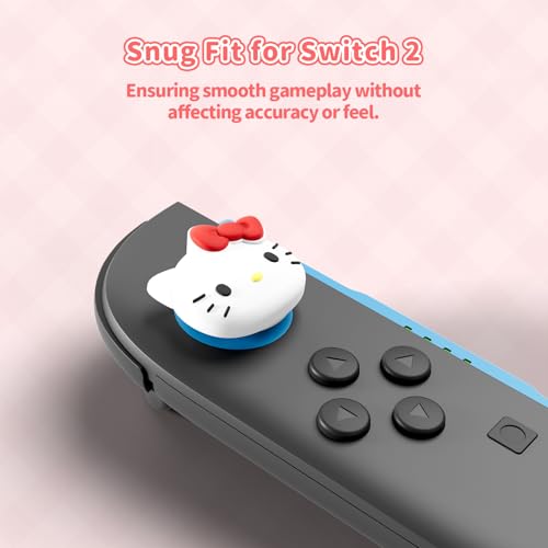 Kuitmor Thumb Grip Caps Compatible with Nintendo Switch 2, Silicone Joystick Grip Caps for Switch 2025, 4pcs, Cute Cat Style, White & Red - color: Hello Kitty(White & Red)