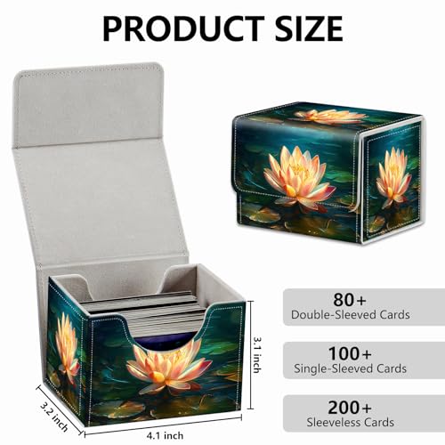 Strong Magnet MTG Playing Card Case Cover Commander Deck Box Creative Pattern Trading Card Storage Box for Collectible Games,A Lotus Flower In The Water Butterfly - color: A Lotus Flower In The Water