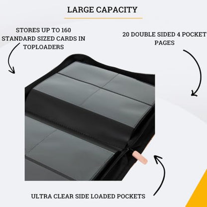 Card Guardian - Toploader 4 Pocket Premium Binder with Zipper for 160 Cards - Side Loaded Pockets - Compatible with Sports and Trading Cards TCG (Pink) - color: Pink