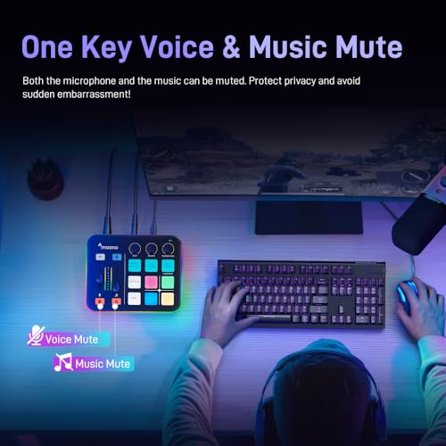 MAONO G1 Neo Gaming Audio Mixer Audio Interface with XLR Input & 48V | RGB, Bluetooth, 4 custom soundpads, live streaming, podcasting, voice effects, PS5, TikTok live, PC streams, gamers, creators