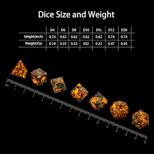 LUCKY-M Natural Flame Yooperlite Gemstone DND Dice, Birthday Gifts for Him, 7PCS Dungeons and Dragons Dice Set with Case for RPG, Handmade Cool Dice Sets D&D - color: Yooperlite Gemstone