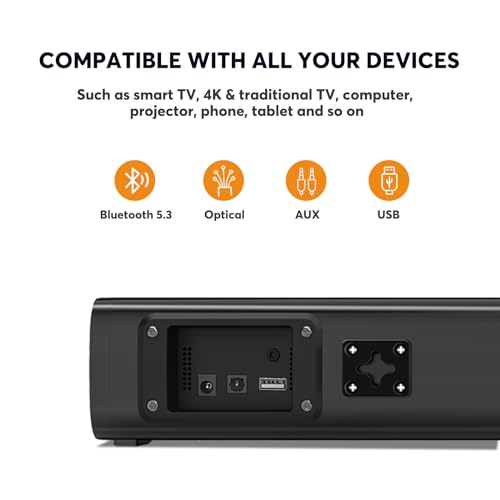 2.1ch Small Sound Bars for TV with 6 Levels Voice Enhancement, Built-in Subwoofer, 16 Inches Bluetooth 5.3 Soundbar Speakers with Optical/AUX/USB Connection, S100