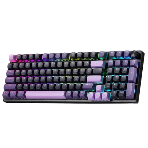 Redragon K740 PRO 98 Keys Wireless RGB Gaming Keyboard, 3-Mode PBT Mechanical Keyboard w/Solid Aluminum Base, Dedicated Knob Control & Hot-Swap Socket, Custom Linear Switch - color: Purple Rain, size: 98 Keys