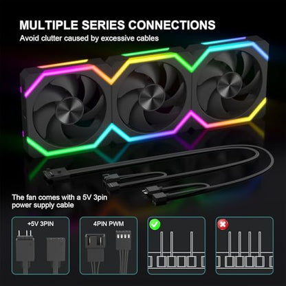 Iesooy ARGB Cooling Fan, 120mm RGB PC Case Fan, ARGB Async/Sync Mode, 1800RPM 5V 3-PIN Cable, Daisy Chain PWM RGB Fans, Modular Stackable Silent for CPU Liquid Coolers （Black, Forward, 3-Pack） - color: Black