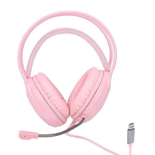 Wired Gaming Headset, 7.1 Surround Sound RGB Over Ear Headphones with Noise Cancelling Mic, 50mm Driver, Memory Foam Earpads for PC, Switch (Pink) - color: Pink