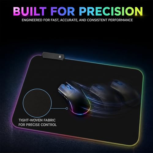 RGB Gaming Mouse Pad, 9.8 × 13.8 Inch, 13 Light Modes, Non-Slip Rubber Base, Waterproof, Compact Mouse Pad for PC Laptop Office Gaming Use - color: Black 13.8 ×9.8''
