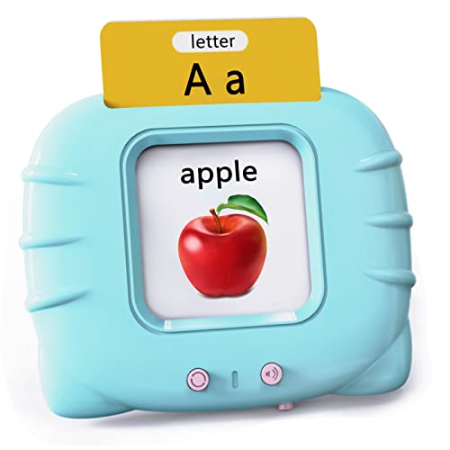 Lapare Audible Learning Toy with Music for Toddler Age 1 2 3 4 5, 520 Sight Words Flash Cards Kindergarten Toy for Boys to Learn Alphabet Number Color Shapes and More - color: Cyan, size: 520 Sight Words English + 4 songs