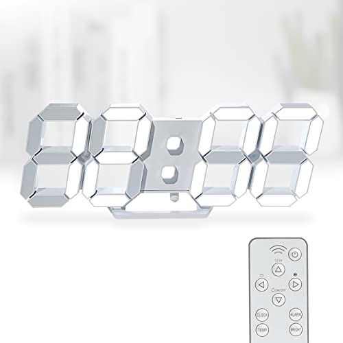 KOSUMOSU 3D LED Digital Wall Clock ,9.7", Large Display Table/ Desk Clock with Remote Control 12/24H Temperature (White Light) - color: 9.7in Clock-white Light