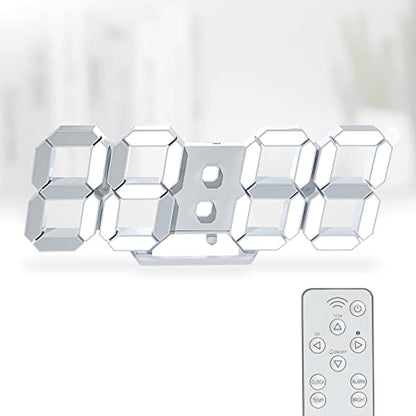 KOSUMOSU 3D LED Digital Wall Clock ,9.7", Large Display Table/ Desk Clock with Remote Control 12/24H Temperature (White Light) - color: 9.7in Clock-white Light