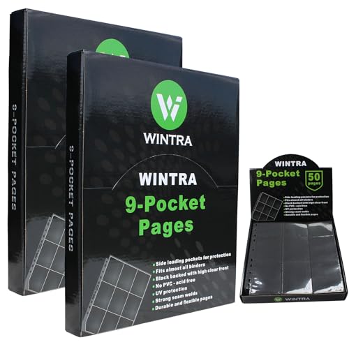 9-Pocket Black Card Sleeves Binder Sheets Double Sided Card Pages | Side Loading Trading Card Binder Sleeves, Heavy-duty Album Page Protectors for 3-ring/D-ring Binder - size: 100 background pages
