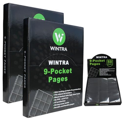 9-Pocket Black Card Sleeves Binder Sheets Double Sided Card Pages | Side Loading Trading Card Binder Sleeves, Heavy-duty Album Page Protectors for 3-ring/D-ring Binder - size: 100 background pages