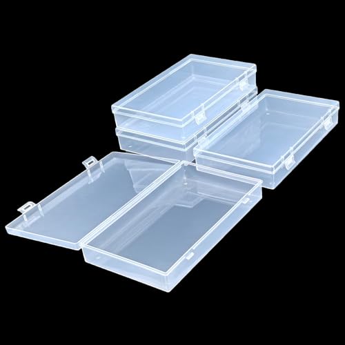4 Pack Rectangular Clear Plastic Storage Containers | 7.87 x 4.72 x 1.38 inch, Hinged Lid, For Beads and Small Craft Items - size: 7.87 x 4.72 x 1.38 inch