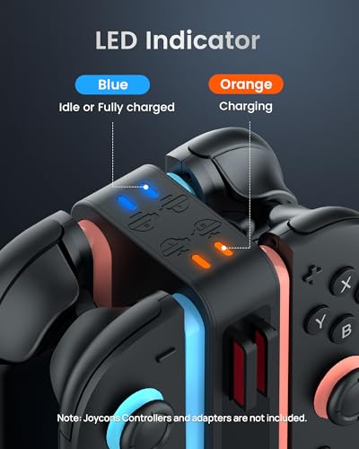 TRANSNOVO Charging Dock for Nintendo Switch 2 JoyCon, 4-Slot Dual-Side Magnetic Joy-Cons Charger, Patented 8-Slot Game Card Storage, 9-RGB Mode, Circuit Protection, Multiplayer Switch 2 Accessories - size: Square