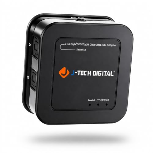 J-Tech Digital Optical Splitter 1 in 3 Out for TV, Toslink Splitter 1x3 SPDIF Audio Splitter 1:1 Transmission Support LPCM2.0, DTS, Dolby Digital
