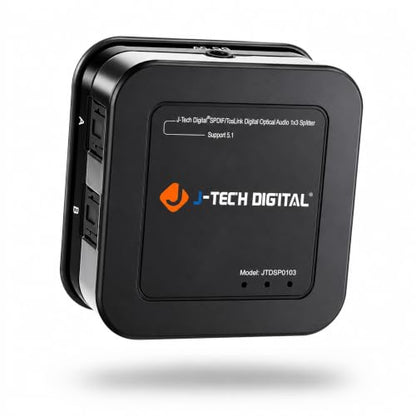 J-Tech Digital Optical Splitter 1 in 3 Out for TV, Toslink Splitter 1x3 SPDIF Audio Splitter 1:1 Transmission Support LPCM2.0, DTS, Dolby Digital