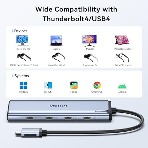MOKiN USB C Dual Monitor Hub with 2 DP,100W PD for Laptops/Monitors | USB C Splitter/DP Alt Mode Video Output/PD 3.0 100W Charging Port/10Gbps USB 3.1/2 monitors for office,gaming
