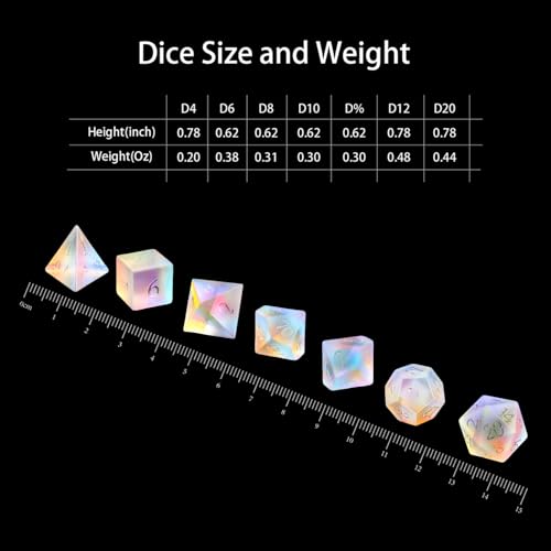 Natural Iridescent Glass Dice Set, 7-Piece Handcrafted Polyhedral Dice with Gold Engraving, Ideal for D&D, RPG, MTG & Tabletop Games, Gift Box Included (Iridescent Glass) - color: Iridescent Glass