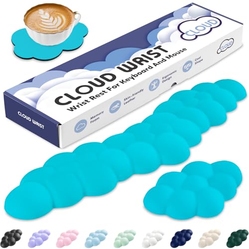 Cloud Wrist Rest for Keyboard and Mouse, Cloud Keyboard Wrist Rest | Scuba Blue, Memory Foam, Non-Slip PU Base, Leather, Ergonomic Support, Cute Arm Rest Pad & Palm Cushion,Office Desk Accessory - color: 08 Scuba Blue