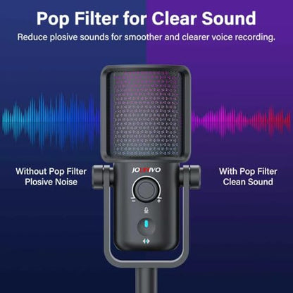 Gaming USB Microphone for PC with Pop Filter Volume Control Headphone Jack RGB Light Mute Button Plug and Play for PS4 PS5 Mac Streaming Podcast