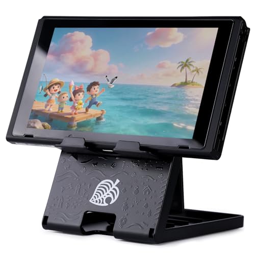 Tscope Foldable Switch Stand for Nintendo Switch/Switch 2/Lite/OLED, Adjustable Compact Portable Holder, Cute Leaf Design Gaming Stand Accessories (Black) - color: Black