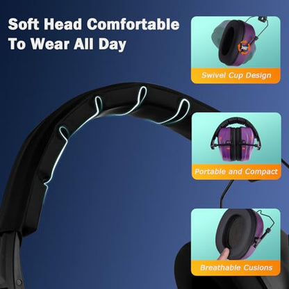 Safety Earmuffs for Ear Protection SNR 29 dB Noise Cancelling Ear muff Shooting Hunting Construction Noise Reduction - color: Purple