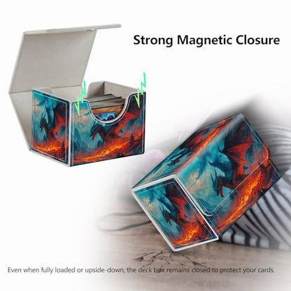 Strong Magnet MTG Demon Deck Box Playing Card Case Magic The Gathering Commander Deck Box Creative Pattern Trading Card Storage Box for Collectible Games, Dragon Flies Against The Fire - color: Dragon Flies Against The Fire