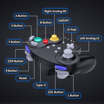 Wireless GameCube Controller for NGC Console, 2.4 GHz Receiver, Black | (Built-in Vibration) (Rechargeable) (Analog Triggers / Stick) (Plug and Play) - color: NGC Receive Black