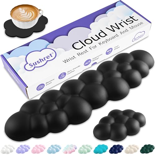 Sushret Cloud Wrist Rest Keyboard, Cloud Keyboard Wrist Pad Set with PU Leather Memory Foam, Cute Arm Rest for Palm Support, PC/Gaming Desk Accessories/Office Setup/Computer Hand Cushion - Black - color: 05 Black, size: Tenkeyless
