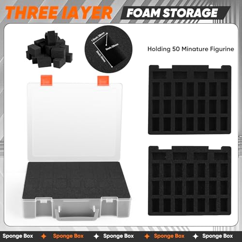 Miniature Storage Carrying Figure Case - 50 Slot Figurine Minature Carrying Case with 2 Foam Layer for Miniatures Compatible with 40k, DND & More (Transparent) - color: Transparent