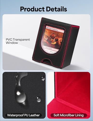 Card Deck Box for MTG Commander, Card Case Holds 100+ Double-Sleeved Cards, Magic Card Box Fits for TCG/PTCG/CCG Card with 2 Dividers (Black&Red) - color: Black&Red