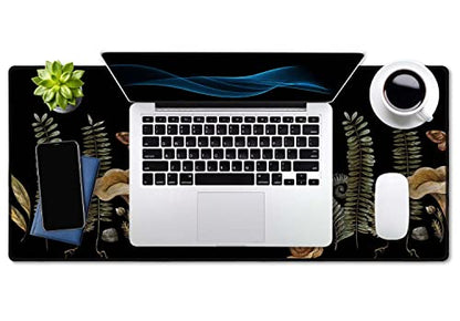 SSOIU Cute Witch Magic Mushroom Forager Fern Desk Mat, Boho Extended Mouse Pad, Extra Large Gaming Desk Pad Non-Slip Water-Resistant Rubber Base Computer Keyboard Mouse Mat, 35.5 x 15.7-inch - color: Mushroom Forager Fern