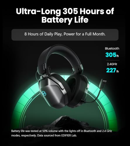 Edifier G5 MAX Gaming Headset, 305H Battery, THX Audio, Space Grey | 53mm Driver, AI Noise-Canceling Detachable Mic, RGB Lighting. Hi-Res Audio Wireless, Compatible with PC, Console & Mobile - color: space grey