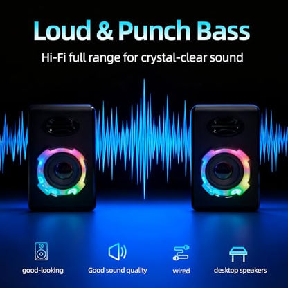 RGB Gaming Computer Speakers, Bluetooth 5.0 USB Powered PC Sound Bar with Dynamic Lighting, Stereo Audio for Desktop PC Laptop Monitor Gaming Setup (Black) - color: FT-166(S205)