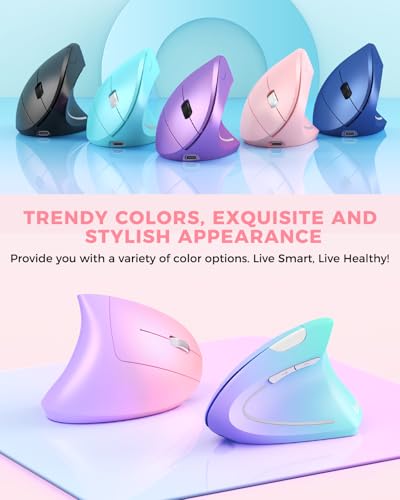 Lekvey Ergonomic Mouse, Vertical Wireless Mouse, Rechargeable 2.4 GHz USB Optical Carpal Tunnel Mice : 800/1200 / 1600 DPI, 6 Buttons, for Laptop, PC, Mac, Computer, Desktop, Notebook etc, Pink - color: Pink